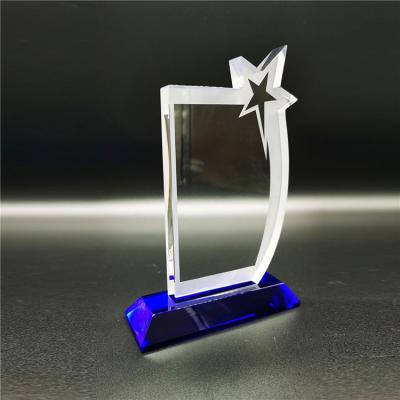 China Crystal Glass Processing New Quality Excellent Design Customized Blue Trophy Crystal Star Glass for sale