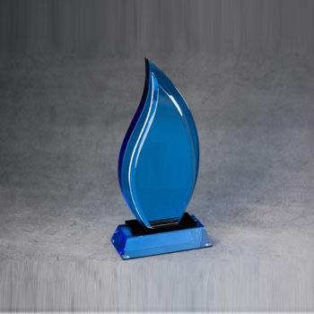 China Crystal Glass Processing New Blue Crystal Glass Flame Trophy With Blue Base for sale