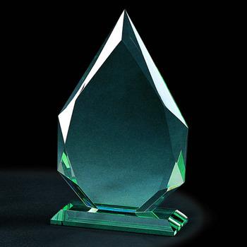 China Crystal glass processing Diamond cut jade glass award for sale