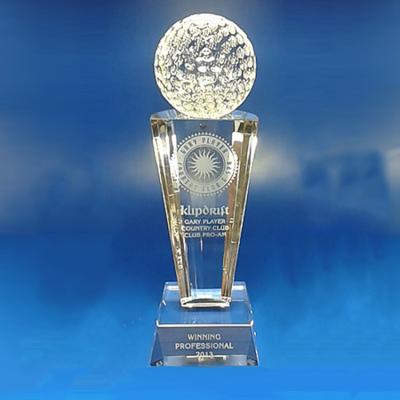 China Crystal glass processing Fashion Design Sculpture Souvenir Glass Crystal Trophy Golf for sale