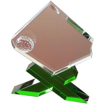 China Crystal glass processing New Crystal Glass Golf Trophy Clear Crystal Trophy With X Green Base for sale