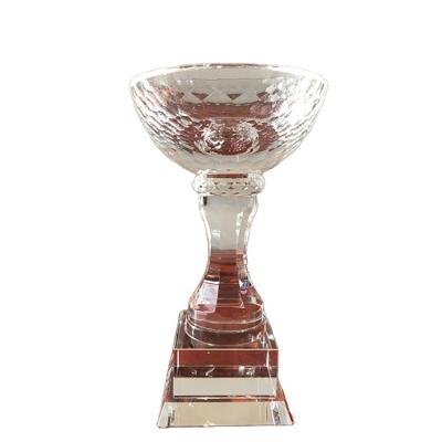 China Crystal glass processing Cheap Clear Unique Shape Customized Sizes And Logo Crystal Sports Trophy Cup for sale