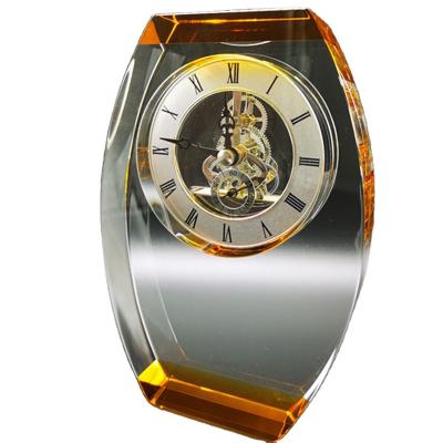 China Crystal Glass Processing 2022 Hot Sale Engraved Crystal Desk Clock Orange Trophy Award for sale