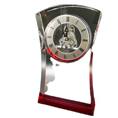 China Crystal Glass Processing Wedding Favor High Quality Crystal Desk Clock Color Trophy For Business Gift for sale