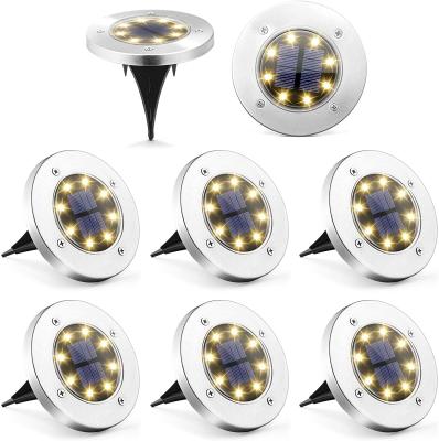 China LANDSCAPE Waterproof 8 Warm White LED Solar Powered Landscape Pathway Patio Inground Garden Light LED Disc Ground Lights Outdoor for sale