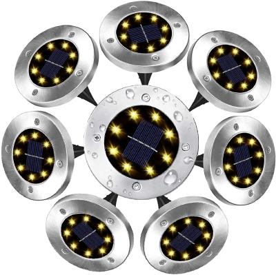 China LANDSCAPE Waterproof 8 LED Landscape Pathway Patio Inground Disc Warm White Light Outdoor Ground Wire Solar Garden Lights for sale