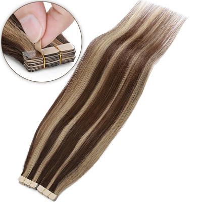 China Best Wholesale Price European Silky Straight Hair 100% Invisible Blue White Invisible Tape In Double Drawn Remy Tape Hair Extension for sale