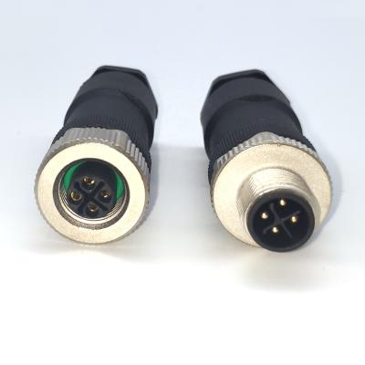 China SVLEC IP65 M12 Automotive S-Code Male 4pin Connector Field-Wirable For Power for sale