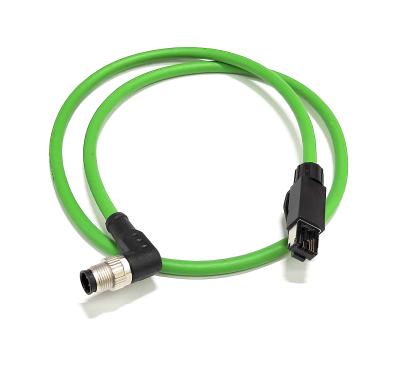 China Power SVLEC Ethernet IP M12 To RJ45 Cable Shielded 4pin Connector With Green Cable for sale