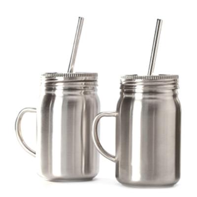 China Hotsale Sublimation 500ml Sustainable Double Wall Insulated Stainless Steel Mug 17 oz Metal Mason Jars With Handle And Lid Straw for sale