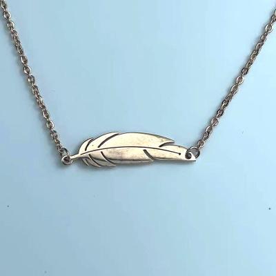 China Hypoallergenic Personalized Necklace Engraving Letters With Feather Leaf Stainless Steel Pendant Necklace for sale