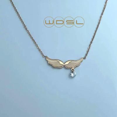 China Yellow Gold Necklace Angel Wing Sublimation Hypoallergenic Simple 925 Necklace Silver Necklace Pendant for sale