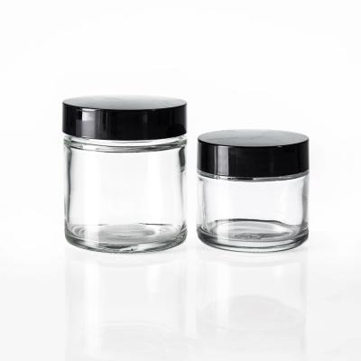 China 1oz 2oz 3oz 4oz Empty Clear Round Containers Child Safe Child Packing Resistant Glass Jar With CR Cap for sale