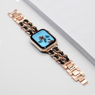 China Apple Watch 7 6 5 4 3 2 1 Se Women Gold Strap For Apple Watch Band SE 7 6 8 Ultra 49mm 5 4 3 41mm 45mm 38 / 42mm Lady Metal Leather 44 40mm Strap Bracelet for sale