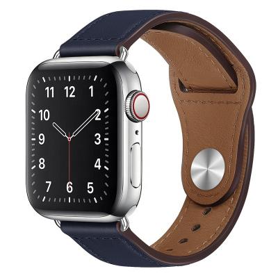 China Leather Buckle Leather Strap For Apple Watch 7 6 5 4 3 2 1 Se Rivet Buckle Strap For iwatch Fashion Replacement Leather Watch Strap Band for sale