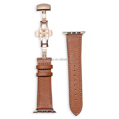 China Leather Watch Strap Leather Band For Apple Watch 7 6 5 4 3 2 1 Se iwatch Butterfly Buckle Replacement Wrist Band 38/40/41mm 42/44/45mm for sale