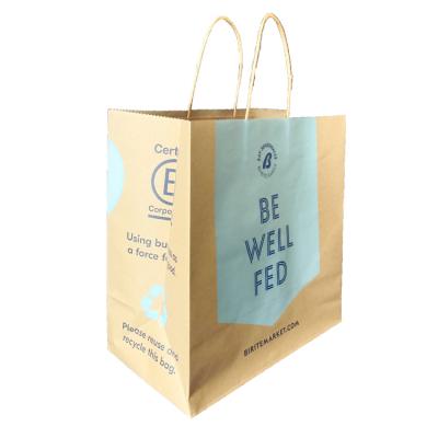 China Large Brown Kraft Biodegradable Custom Size Printed Paper Shopping Bag With Handles for sale