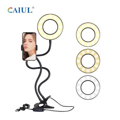 China Folding Mini Portable Monopod Caiul Flexible Live Stream/Clip Makeup Board Style Stand Selfie Ring Light Cell Phone Holder for sale