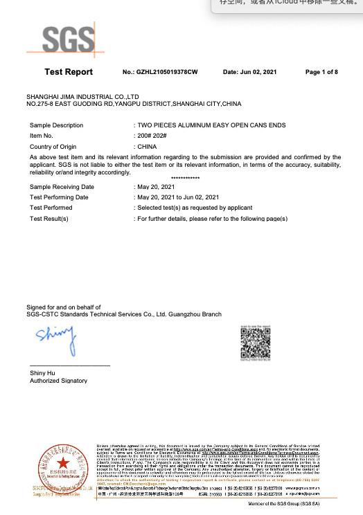 SGS CERTIFICATE - Jima Container