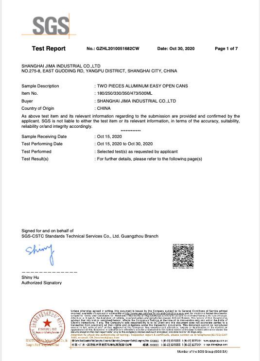 SGS CERTIFICATE - Jima Container