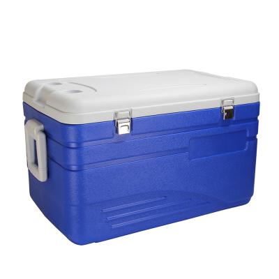 China Large Capacity 105L Insulated Ice Insulated Plastic Cooler Storage Container Cooler Box With Wheels for sale