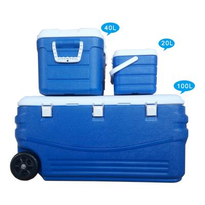 China 20L 40L 100L Beach BBQ Party Beer Wine Food Cold Storage Insulated Cooler Ice Chest Box Large 3PCS/Set With Wheel for sale