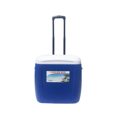 China Wholesale Waterproof Plastic Trolley Factory Box Rooling Cooler Cooler 28L 38L Outside Insulated Ice Chest Cooler With Wheels for sale