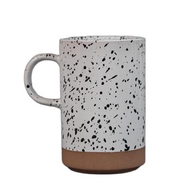 China Dot Mug Pottery Splatter Ink Style Stocked Black Raw Ceramic Mug Personalized Coffee Mug for sale