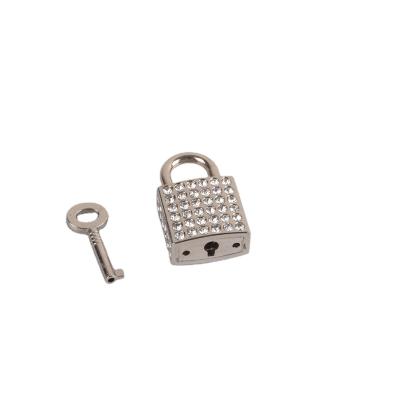 China Mini Gold Square Lock With Diamond Rectangle Shaped Padlock With Rhinestone 21*33mm for sale