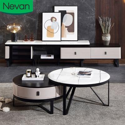 China 2021 New Home Style Extendable Modern Round Marble Coffee Table Furniture Living Room Low X Legs With Storage for sale