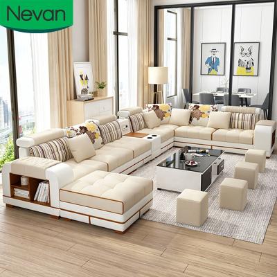 China (Size) Hot Selling Adjustable USB Charging 7 Seater Multiple U-Shaped Latex Combination Furniture Luxury Living Room Sofa Set For Home for sale