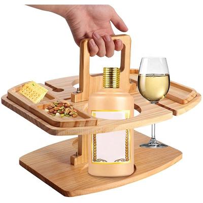 China Beach Barbecue Camping Outdoor Picnic Wine Glass Freestanding Station Portable Hanging Wooden Dish Outdoor Camping for sale