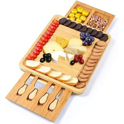 China Viable Cheese Board and Knife Set - Bamboo Charcuterie Board Meat Charcuttery Platter Serving Tray Extra Large for sale