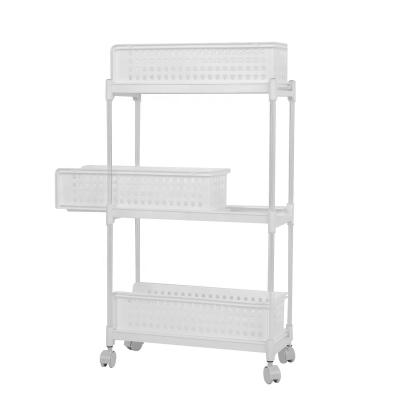 China Bathroom Household Multi-Layer Shelf Dining Trolley 4 Tier Metal Trolley Organizer Plastic Rolling Serving Shelf for sale