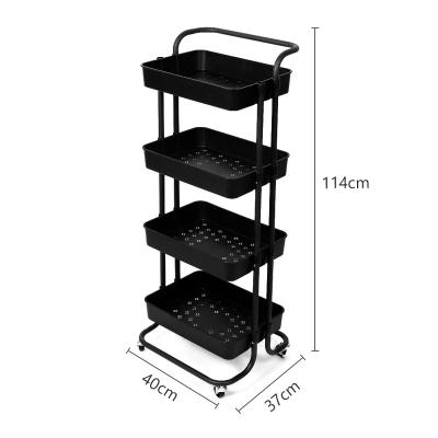 China Behind The Doors/On Walls 4-Tier Rolling Mobile Utility Cart With Hanging Cups And Hooks And Handle Multifunctional Organizer Storage Trolley With Wheel for sale