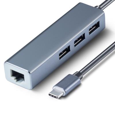 China Hi-Speed ​​Type C Hub Aluminum Alloy USB C 3.0 to Port Gigabit Ethernet Converter 4 Splitter for Notebook PC Computer for sale