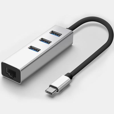 China Hot Selling Aluminum Alloy Usb C 3 Ethernet Usb30 Splitter Hub 3.0 Usbc To Rj45 for sale