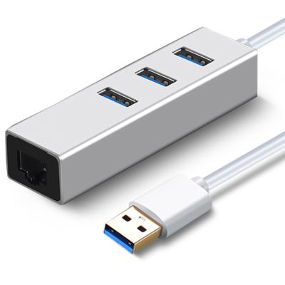 China Aluminum Alloy New Product Aluminum Port 3.0 Adapter Rj45 Ethernet Lan Charging To Usb Hub for sale