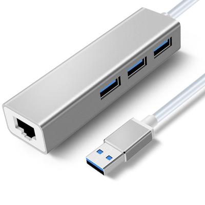 China Aluminum Alloy 4 Left USB to Left Gigabit Ethernet Adapter Hi-Speed ​​3 USB 3.0 Splitter for Macbook Laptops for sale