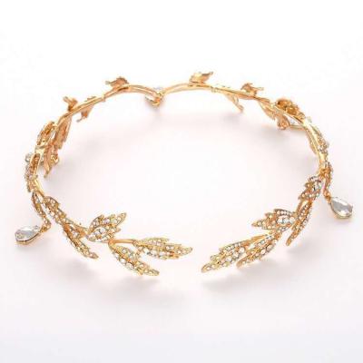 China Middle Droplet Leaf Circle Hair Crown Jewelry Forehead Jewelry Female Full Drill Headwear Fine Fairy Eyebrow Rhinestone for sale