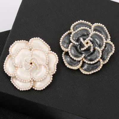 China ALLOY Classic Camellia Pearl Brooch Silk Scarf Alloy Drop Oil Corsage for sale