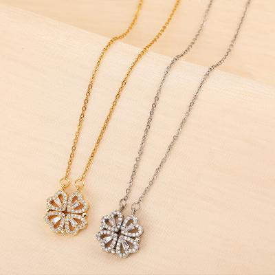 China Other two-wear female open-hearted open and a closing four-leaf clover necklace fashion love bending creative clavicle chain for sale