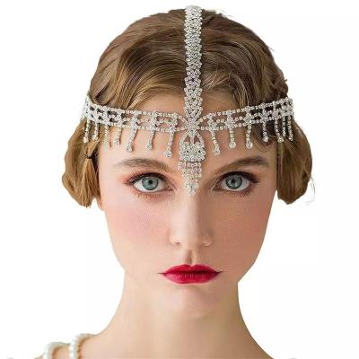 China Trendy Fashion Long Tassel Rhinestone Wedding Hair Accessories Forehead Jewelry for sale