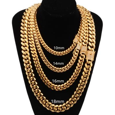 China Miami Chain Necklace 18mm Chunky Gold Cuban Link Chain Necklace 6mm 8mm 10mm 12mm 14mm 16mm Hiphop Wholesale for sale