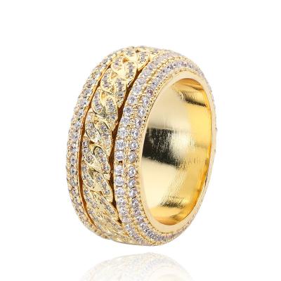 China Trendy Jewelry Ring Rotating Hop Hiphop Hiphop Cuban Fashion Rings Gold Copper Alloy Plated Zircon Rings for sale