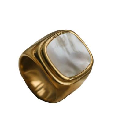 China Shell Pearl Zircon Ring Finger Rings Chunky Stainless Steel Hiphop Fashion Wedding Statement Jewelry Rings for sale