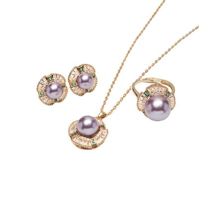 China FASHIONABLE High Quality Girls Jewelry Set Girls Fashion Pearl Shell Chime Jewelry Sets Bridal Wedding Gold Plated Shell Pearl Jewelry Sets for sale