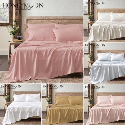 China HONEYMOON Prewashed Microfiber Anti-Static Refresh Queen Size Solid Sheet Sets For Home All Season for sale