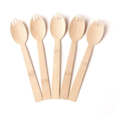 China Disposable Customized Portable Camping Cutlery Spork Utensils Salad Spoon Fork 170mm Logo Food Disposable Wooden Bamboo For for sale