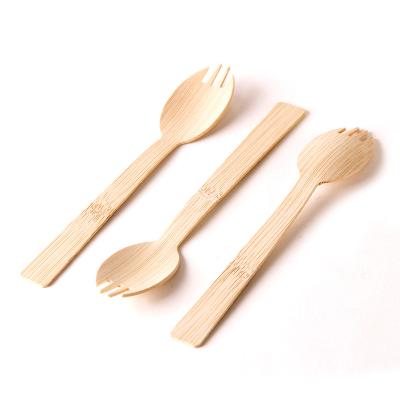 China OEM Disposable High Quality Bamboo Smooth Disposable Wooden For Salad Food 170mm Utensils Portable Cutlery Fork And Spoon Spork for sale